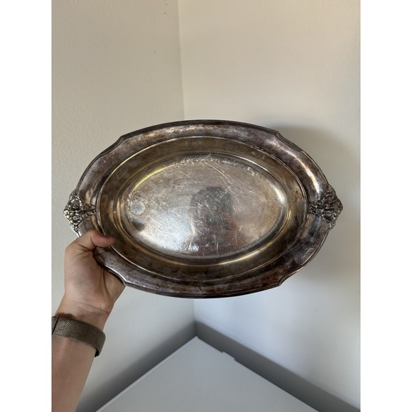 Silver Rose Engraved And Patterned Tray 12" - Picture 9 of 10